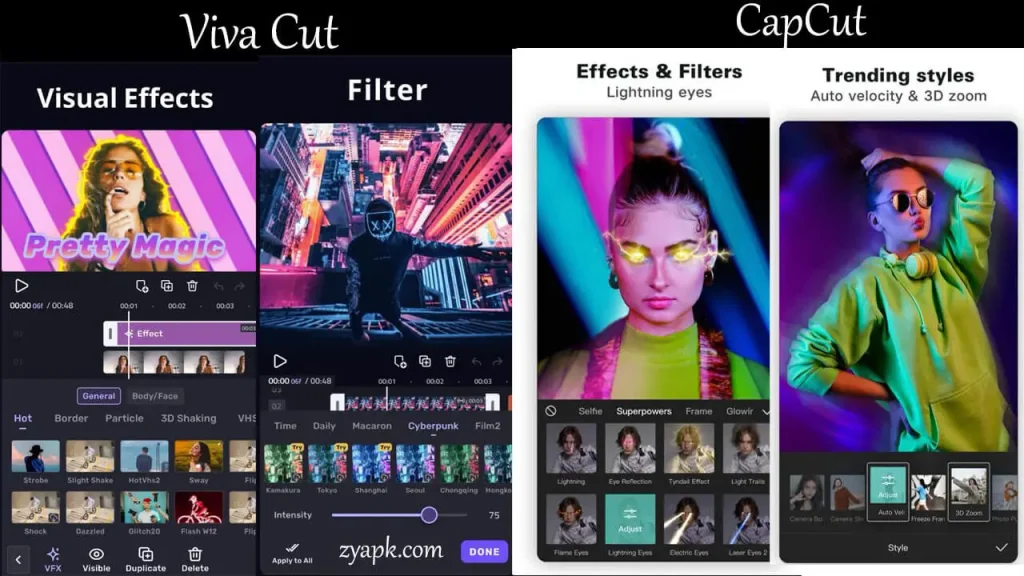 Effects and Filters vivacut and capcut