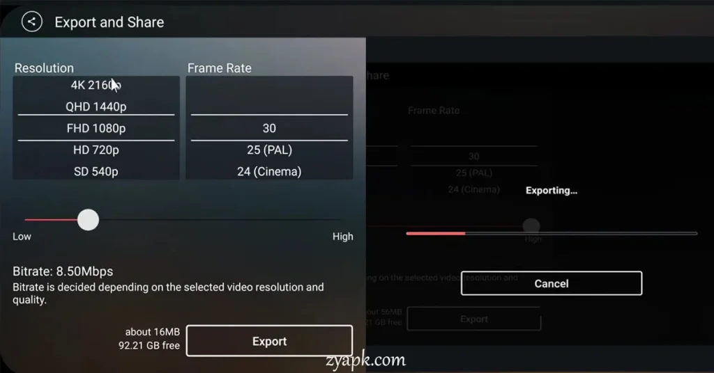 Exporting Video Kinemaster