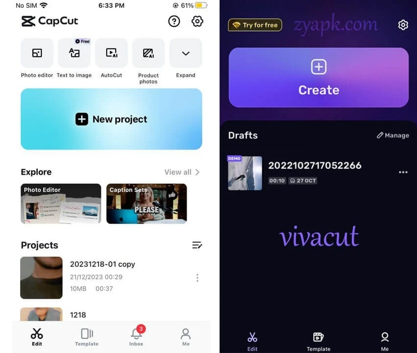 User Interface capcut vs vivacut